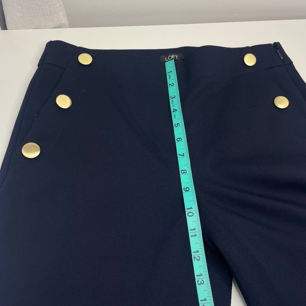 Loft NWT High Waist Trouser Pants Navy Blue Gold Button Sailor Wide Leg 6 - Picture 9 of 12
